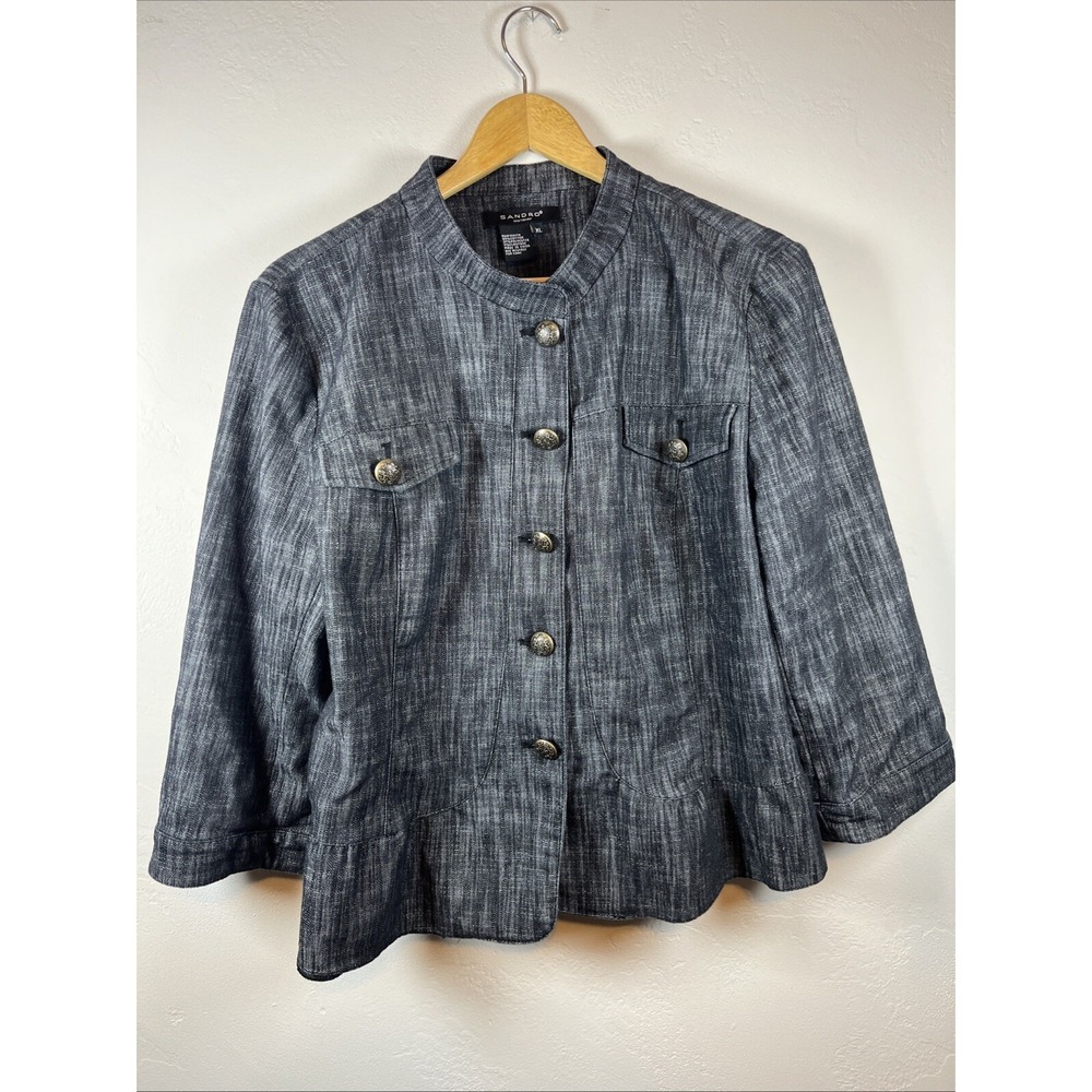 Sandro Sportswear Womens Peplum Jacket XL Black Melange Stretch Crest Cowgirl